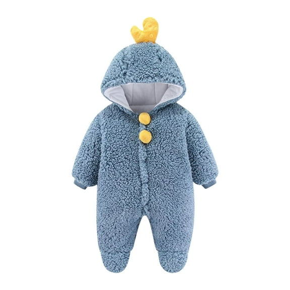 Efsteb Fashion Cute Infant Newborn Baby Boys Girls Fleece Footie Snowsuit Hooded Jumpsuit Winter Warm Soft Comfy Long Sleeve Romper Jumpsuit Toddler Clothes Blue 3-6 Months