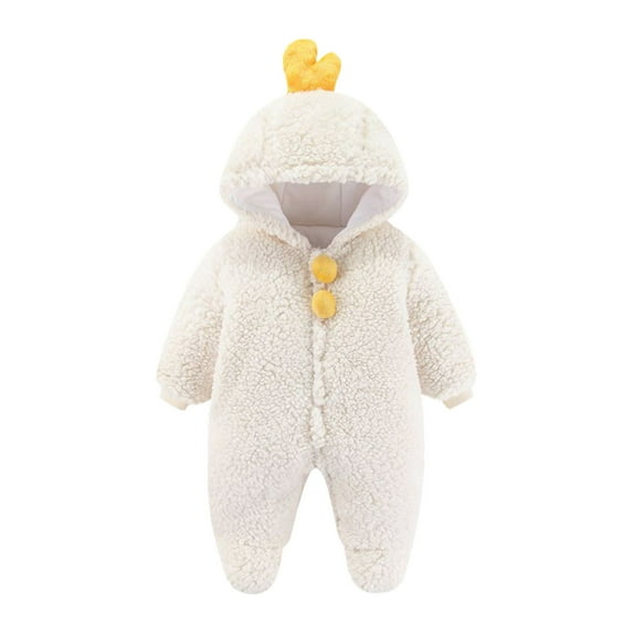 Efsteb Fashion Cute Infant Newborn Baby Boys Girls Fleece Footie Snowsuit Hooded Jumpsuit Winter Warm Soft Comfy Long Sleeve Romper Jumpsuit Toddler Clothes White 9-12 Months