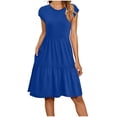 thumbnail image 1 of Efsteb Fashion Dresses for Women 2026 Loose Fit Resort Dress Short Sleeve Spring Crew Neck Solid Color Casual Ruched Beach Dress with Pocket ,Size:L, 1 of 5