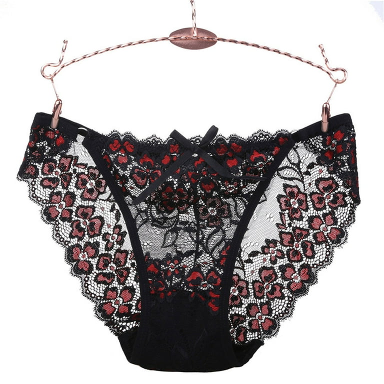 Efsteb Women's Thongs G Thong Lingerie Transparent Breathable Underwear  Ropa Interior Mujer Sexy Comfy Panties Low Waist Briefs Embroidery Lace  Panties Black 