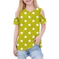 thumbnail image 1 of Efsteb Girl Shirts Short Sleeve Crew Neck Polka Dots Print Comfy Casual Cold Shoulder Tops Soft for School（Yellow，3 Years）, 1 of 8