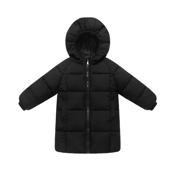 Efsteb Girl Winter Coat Long Puffer Jackes Hooded Long Sleeve Winter Warm Coats Windproof Outerwear (Black,8-9 Years)