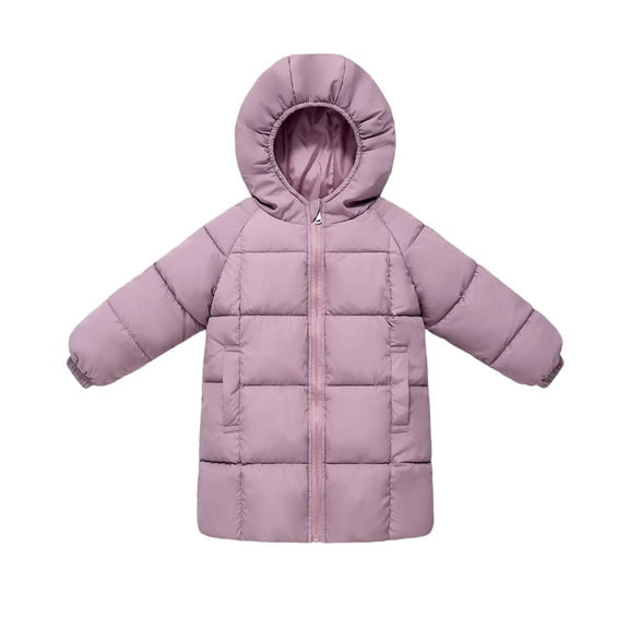 Efsteb Girl Winter Coat Long Puffer Jackes Hooded Long Sleeve Winter Warm Coats Windproof Outerwear (Purple,8-9 Years)