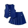 thumbnail image 1 of Efsteb Girls 2 Piece Outfits Sleeveless Button V Neck Tank Tops Pleated A-Line Mini Skirt Summer Clothes Set (Blue,7 Years), 1 of 3