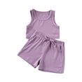 thumbnail image 1 of Efsteb Girls' 2 Piece Shorts Sets Solid Color Sleeveless Ribbed Tank Top Elastic Waist Shorts Casual Summer Outfits (Purple,2 Years), 1 of 8