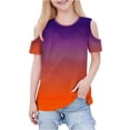 thumbnail image 1 of Efsteb Girls Athletic Shirts Short Sleeve Lightweight Crew Neck Comfy Casual Cold Shoulder Tunic Tops Gradient Print for Daily wear（Orange，3 Years）, 1 of 8