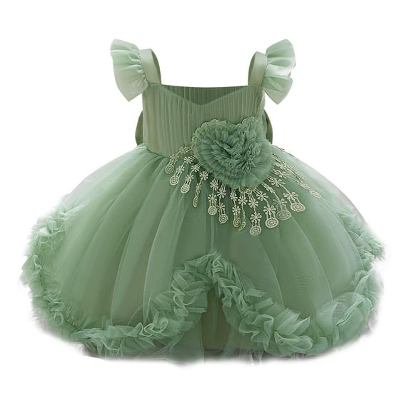 Efsteb Girls Birthday Dress Cute Tulle Formal Wedding Party Ruffle Tutu Princess Dresses (Green,2 Years)
