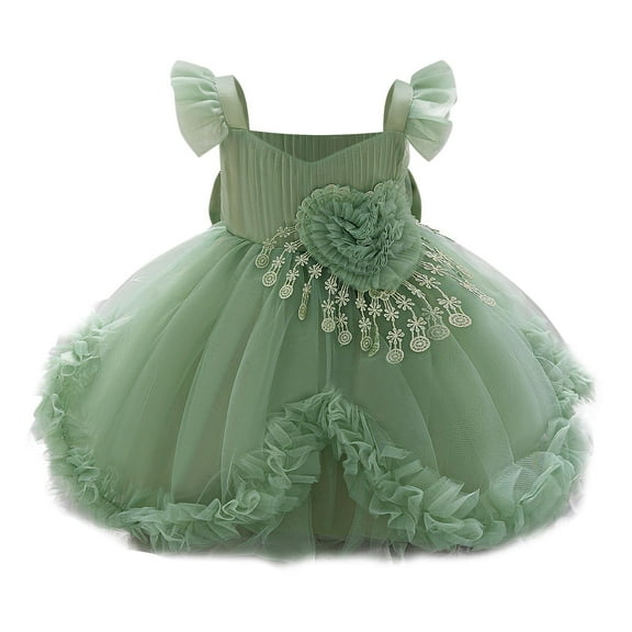 Efsteb Girls Birthday Dress Cute Tulle Formal Wedding Party Ruffle Tutu Princess Dresses (Green,6 Months)