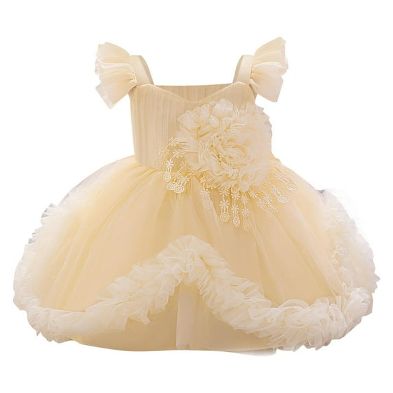 Efsteb Girls Birthday Dress Cute Tulle Formal Wedding Party Ruffle Tutu Princess Dresses (Yellow,9 Months)