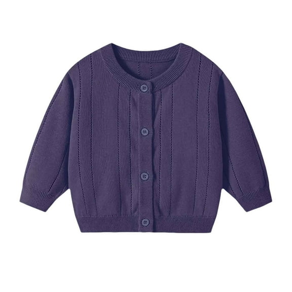 Efsteb Girls Boys Cardigan Long Sleeve Crochet Hollow Out Knit Coats Kids Basic Crewneck Sweater Button Front Coats (Purple,1 Year)
