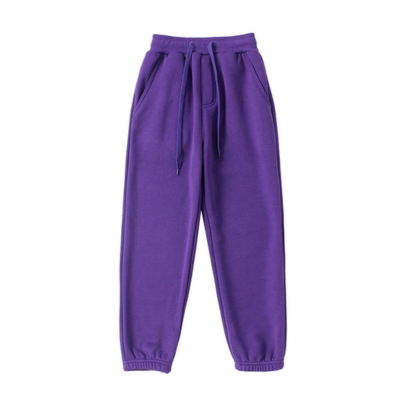 Efsteb Girls Boys Joggers Sweatpants Fashion Elastic Waisted Sweat Pants Solid Color Casual Sweatpants (Purple,8 Years)