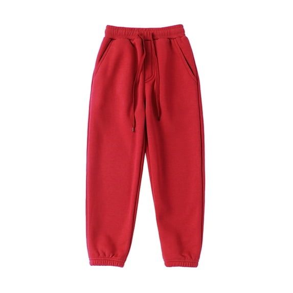 Efsteb Girls Boys Joggers Sweatpants Fashion Elastic Waisted Sweat Pants Solid Color Casual Sweatpants (Red,6 Years)