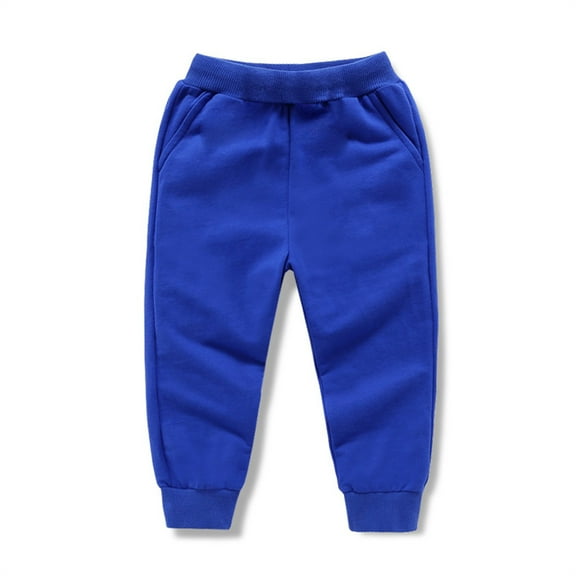 Efsteb Girls Boys Sweatpants Solid Color Cotton Elastic Waist Sports Pants Casual Comfy Bottoms Sweatpants (Blue,12-18 Months)