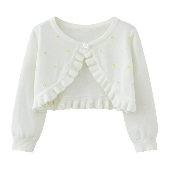 Efsteb Girls Cardigan Sweater Fall Fashion Toddler Kids Long Sleeve Button Knitting Cotton Shrug Cropped Cover Up Sweaters Coats (White,4 Years)