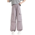 thumbnail image 1 of Efsteb Girls Cargo Pants Baggy Multi Pockets High Waisted Drawstring Sweatpants Solid Color Wide Leg Pants Trousers (Purple,7 Years), 1 of 5