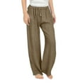 thumbnail image 1 of Efsteb Girls Casual Cotton Linen Pants Lightweight Drawstring Elastic Waist Wide Leg Pants Solid Color Loose Long Trousers (Coffee,10 Years), 1 of 8