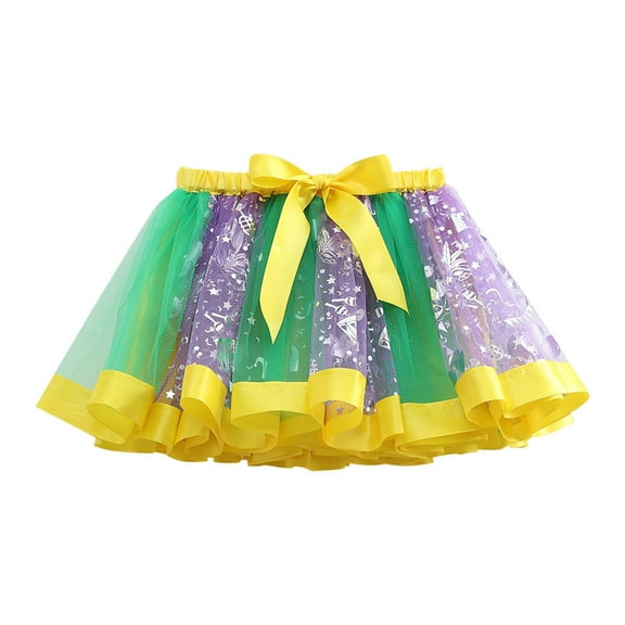 Efsteb Girls Christmas Tutu Skirt with Hairbow Layered Elastic Waist A-Line Tulle Skirt Princess Cute Dance Dress Skirts (Yellow,3 Years)