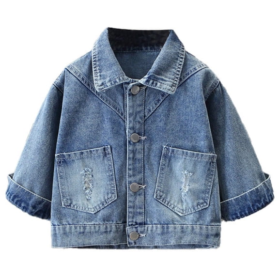 Efsteb Girls Coat Embroidery Denim Jackets Classic Blue Jean Jacket Long Sleeve Lapel Denim Coats Casual Cute Coat