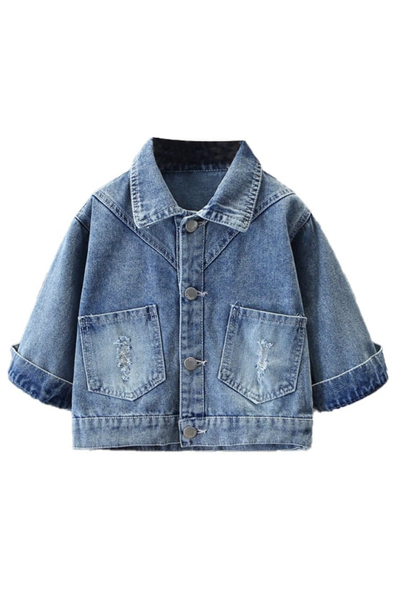 Girls Coat Embroidery Denim Jackets Classic Blue Jean Jacket Long Sleeve Lapel Denim Coats Casual Cute Coat (Pink,5 Years)