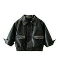thumbnail image 1 of Efsteb Girls Coats Cropped Faux Leather Motorcycle Jacket Button Lapel Vintage Jackets Long Sleeve Coat Kids Outerwear (Black,5 Years), 1 of 9