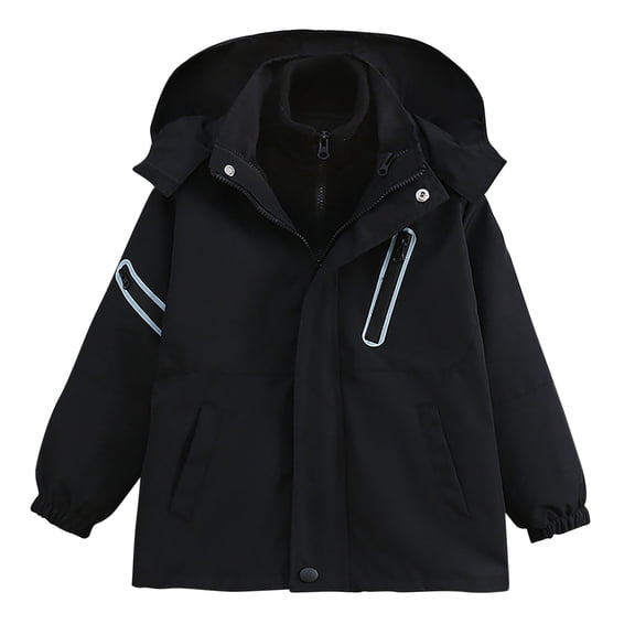 Efsteb Girls Coats Windbreaker Trench Coat Kids Teen Winter Warm Fleece Lined Waterproof Hiking Jacket Outerwear with Pockets (Black,11 Years)