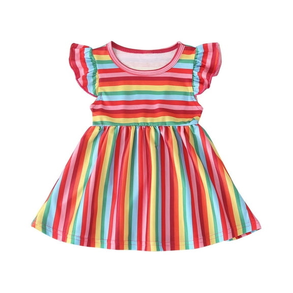 Efsteb Girls Dress for Kids Newborn Infants Toddler Girls Clothes Baby Girls Dresses Striped Fly Sleeve Princess Dress Summer Sleeveless Dresses Comfy Casual Cute Dresses Dress