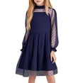thumbnail image 1 of Efsteb Girls Dresses Contrast Mesh Puff Long Sleeve Round Neck Formal Party A Line Tulle Dress (Navy,7 Years), 1 of 8