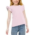 thumbnail image 1 of Efsteb Girls' Fashion Summer Girls Shirts Cute Ruffle Sleeve Crew Neck Casual Tshirt Solid Color Comfy Tops (Pink,10 Years), 1 of 8