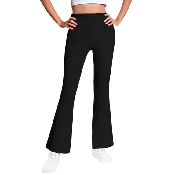 Efsteb Girls Fleece Lined Leggings Casual Bell Bottoms Soft Comfy Trousers Winter Warm Leggings Athletic Flare Pants (Black,11 Years)