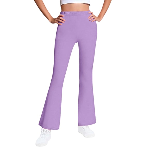 Efsteb Girls Fleece Lined Leggings Casual Bell Bottoms Soft Comfy Trousers Winter Warm Leggings Athletic Flare Pants (Purple,13 Years)