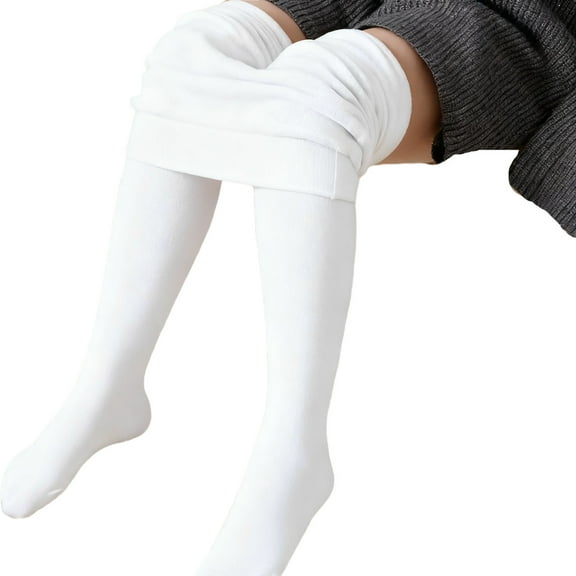 Efsteb Girls Fleece Lined Leggings Solid Color High Waisted Slim Leggings Winter Warm Yoga Pants Casual Sports Pants (White,10-14Years)