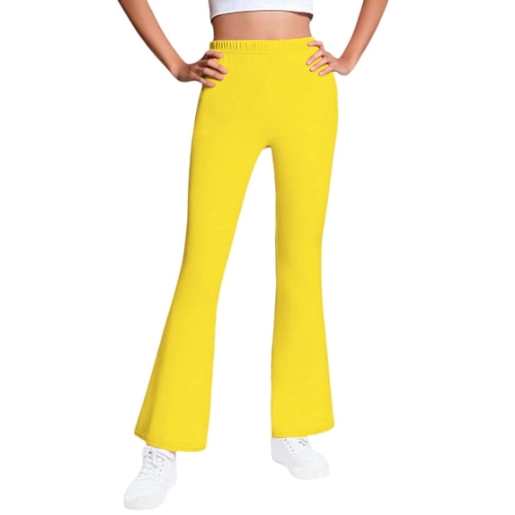 Efsteb Girls Fleece Lined Leggings Thermal Flare Wide Leg Pants High Waisted Stretch Yoga Pants Casual Winter Warm Leggings (Yellow,13 Years)