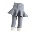 thumbnail image 1 of Efsteb Girls Fleece Lined Leggings with Skirt Warm Winter Pants Solid Color Slim Kids Footless Ruffle Pantskirt (Gray,6-7 Years), 1 of 6