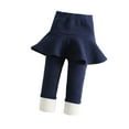 thumbnail image 1 of Efsteb Girls Fleece Lined Leggings with Skirt Warm Winter Pants Solid Color Slim Kids Footless Ruffle Pantskirt (Navy,6-7 Years), 1 of 6