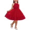 thumbnail image 1 of Efsteb Girls Halter Sequin Tulle Dress Kids Sleeveless Sparkly Party Tutu Dress with Ruffle Hem for Birthday Parties (Red,7-8 Years), 1 of 8