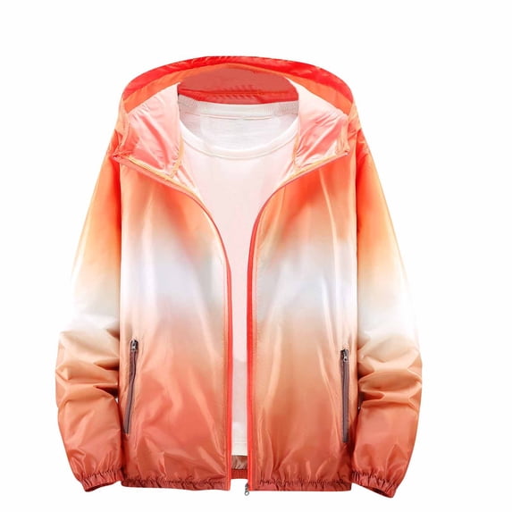 Efsteb Girls Jacket Gradient Sun Protection Hoodie Jacket Long Sleeve Zipper Hooded Sun Protection Coats Outerwear (Orange,9 Years)