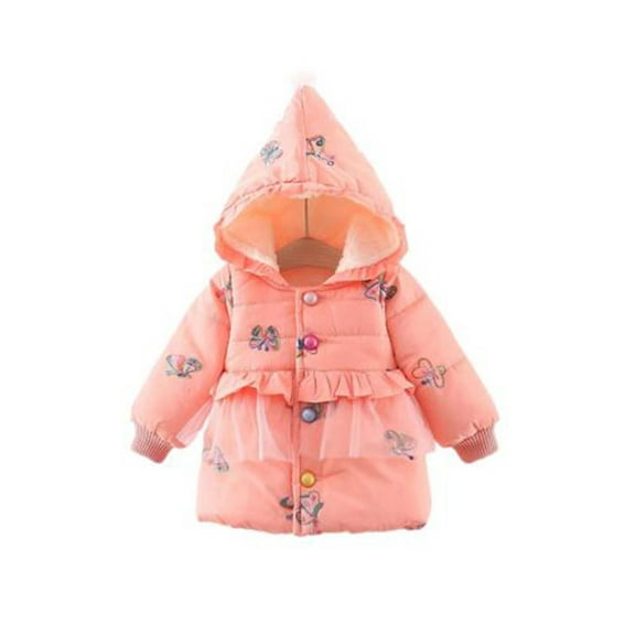 Efsteb Girls Jacket Thicked Warm Winter Coat Toddler Hooded Fashion Print Parka Outwear Warm Puffer Hooded Jacket (Pink,3 Years)