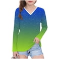 thumbnail image 1 of Efsteb Girls Long Sleeve Shirts Basic Tunic Top Long Sleeve Lightweight V-Neck Gradient Print Casual Soft Shirt for Sports（Blue，11 Years）, 1 of 8