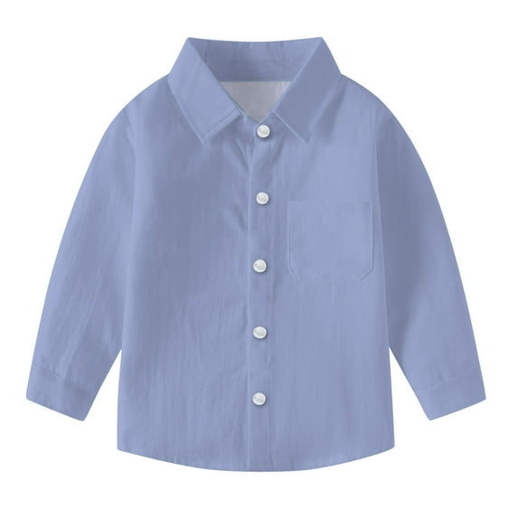 Efsteb Girls' Long Sleeve Shirts Button Lapel Shirts Tops Loose Fashion Casual Cute Tops Solid Color Comfy Blouses (Blue,3 Years)