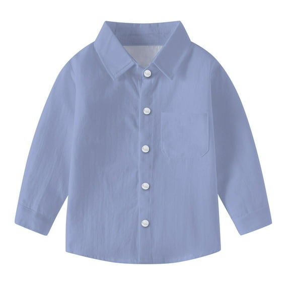 Efsteb Girls' Long Sleeve Shirts Button Lapel Shirts Tops Loose Fashion Casual Cute Tops Solid Color Comfy Blouses (Blue,7 Years)