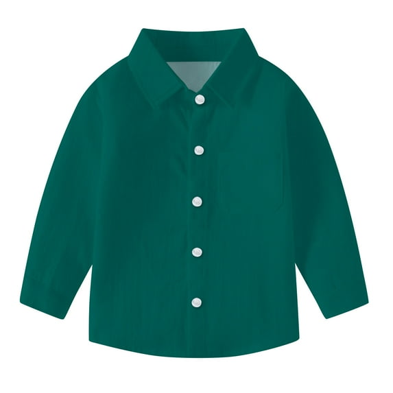Efsteb Girls' Long Sleeve Shirts Button Lapel Shirts Tops Loose Fashion Casual Cute Tops Solid Color Comfy Blouses (Green,7 Years)