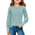 thumbnail image 1 of Efsteb Girls Long Sleeve Shirts Casual Round Neck Knit Top Fashion Comfy Cute Tops Solid Color Loose Blouses (Light Blue,5-6 Years), 1 of 6