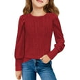 thumbnail image 1 of Efsteb Girls Long Sleeve Shirts Casual Round Neck Knit Top Fashion Comfy Cute Tops Solid Color Loose Blouses (Red,9-10 Years), 1 of 7
