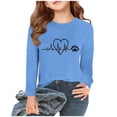 thumbnail image 1 of Efsteb Girls Long Sleeve Shirts Loose Casual Cute Tops Heart Dog Paw Print Fashion Round Neck Dressy Casual Blouses Comfy Blouses (Sky Blue,9-10 Years), 1 of 4