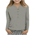 thumbnail image 1 of Efsteb Girls Long Sleeve Shirts Loose Fashion Button V Neck Dressy Casual Blouses Casual Comfy Cute Tops Solid Color Blouses (Gray,5 Years), 1 of 5