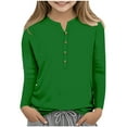 thumbnail image 1 of Efsteb Girls Long Sleeve Shirts Loose Fashion Button V Neck Dressy Casual Blouses Casual Comfy Cute Tops Solid Color Blouses (Green,11 Years), 1 of 5