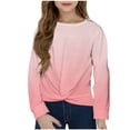 thumbnail image 1 of Efsteb Girls' Long Sleeve Shirts Loose Fashion Round Neck Pleated Shirts Comfy Casual Cute Tops Gradient Color Blouses (Pink,7 Years), 1 of 9