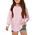 thumbnail image 1 of Efsteb Girls Long Sleeve Shirts Round Neck Cuffs Shrink Long Sleeved Pullover Top Casual Comfy Cute Tops Solid Color Loose Fashion Blouses (Pink,5 Years), 1 of 9