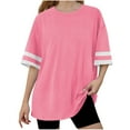 thumbnail image 1 of Efsteb Girls Oversized T Shirts Summer Striped Short Sleeve Tops Casual Crewneck Loose Tshirt Tunic Shirt (Hot Pink,6-7 Years), 1 of 6