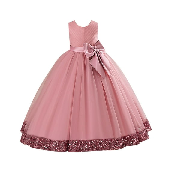 Efsteb Girls Princess Dress for Wedding Kids Prom Gowns with Bow-Knot Children's Sequin Dress Big Bow Dress (Pink,5-6 Years)